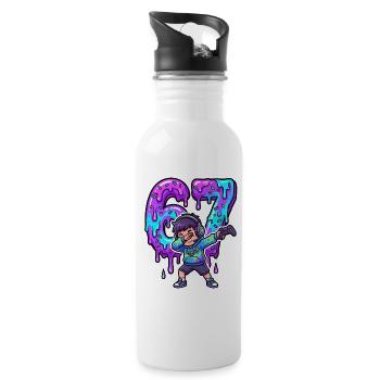 67 Dabbing Gamer Six Seven Meme Brainrot Zocker - Trinkflasche mit integriertem Trinkhalm - Weiß - Rechts