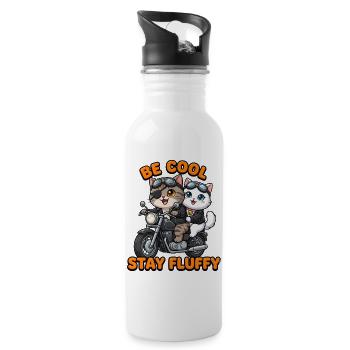 Niedliche Katzen Motorrad-Duo Fluffy Stil - Trinkflasche mit integriertem Trinkhalm - Weiß - Rechts