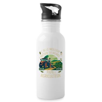 Papa Et Agriculteur Meilleur Métier Du Monde - Gourde avec paille intégrée - blanc - Droite