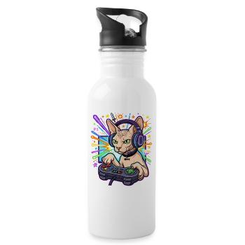 Sphynx Cat Gamer - Trinkflasche mit integriertem Trinkhalm - Weiß - Rechts