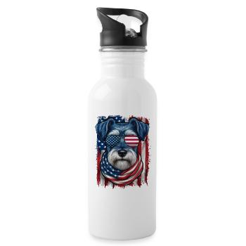 Patriotischer US-Schnauzer Stars Stripes Pride - Trinkflasche mit integriertem Trinkhalm - Weiß - Rechts