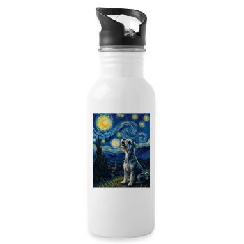 Sternennacht-Schnauzer-Kunstparodie-Porträt - Trinkflasche mit integriertem Trinkhalm - Weiß - Rechts