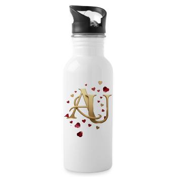 Goldenes AU Monogramm mit Herzen - Trinkflasche mit integriertem Trinkhalm - Weiß - Rechts
