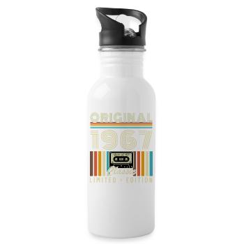 60 Jahre 1967 Vintage Retro Geburtstagsgeschenk - Trinkflasche mit integriertem Trinkhalm - Weiß - Rechts