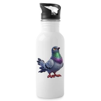 Farbenfrohes Taubenthema - Trinkflasche mit integriertem Trinkhalm - Weiß - Rechts