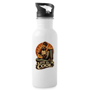 Life Is Cool – Retro Gamer - Trinkflasche mit integriertem Trinkhalm - Weiß - Rechts