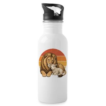 Löwe und Lamm - Trinkflasche mit integriertem Trinkhalm - Weiß - Rechts