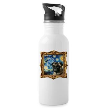 Mops Starry Night - Trinkflasche mit integriertem Trinkhalm - Weiß - Rechts