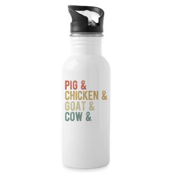 Schwein, Huhn, Ziegen, Kuh, Einhorn, Snillfarm - Trinkflasche mit integriertem Trinkhalm - Weiß - Rechts