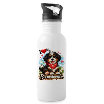 Bernedoodle - Trinkflasche mit integriertem Trinkhalm - Weiß - Rechts