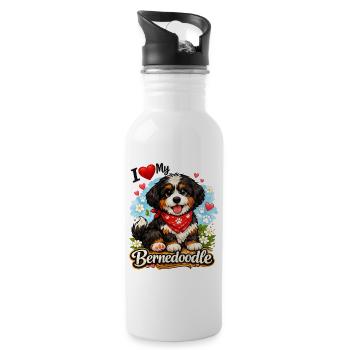 Bernedoodle - Trinkflasche mit integriertem Trinkhalm - Weiß - Rechts