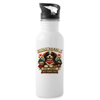 Bernedoodle – Flauschig, spaßig & süß - Trinkflasche mit integriertem Trinkhalm - Weiß - Rechts