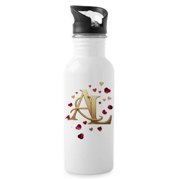 AL Monogramm in Gold mit Herzen - Trinkflasche mit integriertem Trinkhalm - Weiß - Rechts
