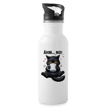 Morgenmuffel Katze mit Kaffee Ähm No - Trinkflasche mit integriertem Trinkhalm - Weiß - Rechts