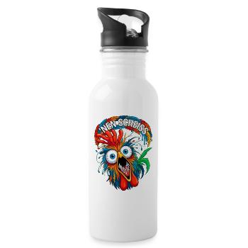 Verrücktes Huhn Nen Scheiss Muss Ich Spruch - Trinkflasche mit integriertem Trinkhalm - Weiß - Rechts