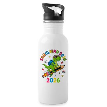Schulkind 2026 Dino T-Rex Einschulung - Trinkflasche mit integriertem Trinkhalm - Weiß - Rechts