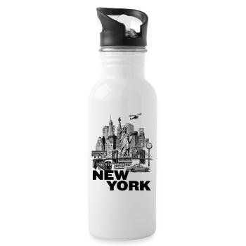 New York Vintage Cityscape Collage - Trinkflasche mit integriertem Trinkhalm - Weiß - Rechts