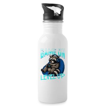 Gamer Gaming Raccoon Video Game - Trinkflasche mit integriertem Trinkhalm - Weiß - Rechts