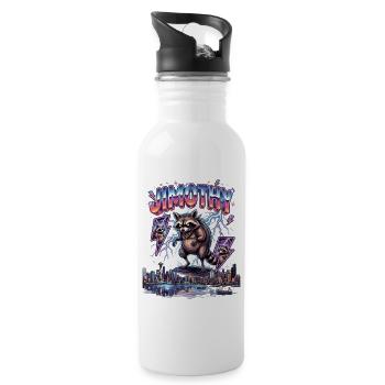JIMOTHY Waschbär Retro - Trinkflasche mit integriertem Trinkhalm - Weiß - Rechts