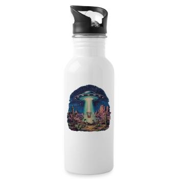 Disc Golf Korb UFO Wüste Retro Vintage Sci-Fi Moti - Trinkflasche mit integriertem Trinkhalm - Weiß - Rechts
