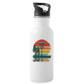 Disc Golf Putter Korb Retro Vintage Sonnenuntergan - Trinkflasche mit integriertem Trinkhalm - Weiß - Rechts