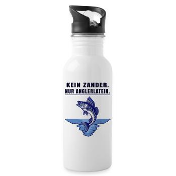Anglerlatein Spruch – Zander Angler Motiv - Trinkflasche mit integriertem Trinkhalm - Weiß - Rechts