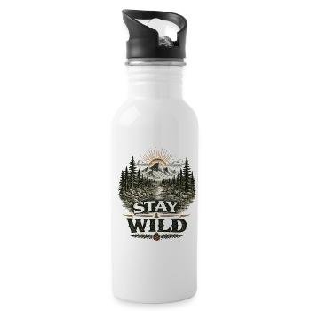 Stay Wild | Outdoor Nature Design - Trinkflasche mit integriertem Trinkhalm - Weiß - Rechts