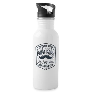 Zwei Titel: Papa und Opa Vatertag - Trinkflasche mit integriertem Trinkhalm - Weiß - Rechts