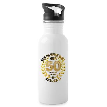 50_Geburtstag_Lustiger Spruch - Trinkflasche mit integriertem Trinkhalm - Weiß - Rechts
