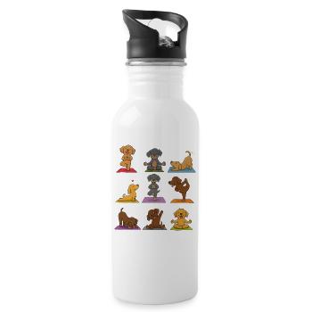 HundeYoga Sammlung auf Matte - Trinkflasche mit integriertem Trinkhalm - Weiß - Rechts