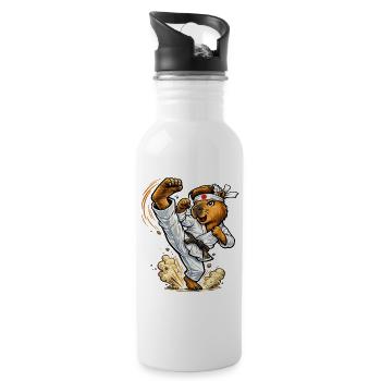 Süßes Capybara macht Karate - Trinkflasche mit integriertem Trinkhalm - Weiß - Rechts