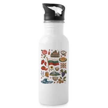 Bulgarien | Berge, Rosen & Heimatliebe - Trinkflasche mit integriertem Trinkhalm - Weiß - Rechts