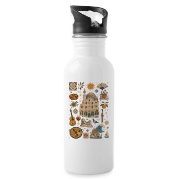 Barcelona | Mittelmeer, Gaudí & Genuss - Trinkflasche mit integriertem Trinkhalm - Weiß - Rechts
