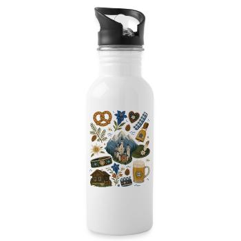 Bayern | Alpen, Brezn & Heimatgefühl - Trinkflasche mit integriertem Trinkhalm - Weiß - Rechts