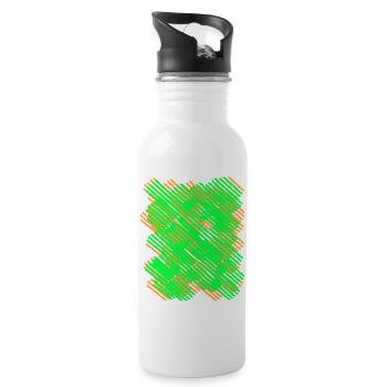 Neon Green-Orange Line Pattern - Water bottle with straw - white - Right