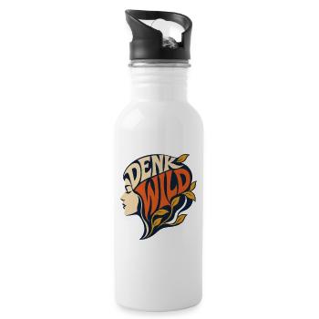 Denk Wild – Retro Silhouette Frau & Hippie - Trinkflasche mit integriertem Trinkhalm - Weiß - Rechts