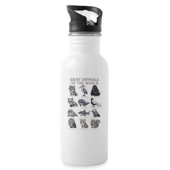  Graue Tiere Der Welt Wildtierdiagramm Wolf Eule - Trinkflasche mit integriertem Trinkhalm - Weiß - Rechts