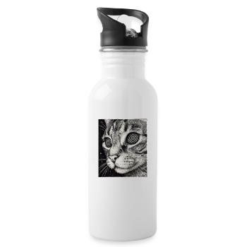 Hypnotischer Katzenblick im All - Trinkflasche mit integriertem Trinkhalm - Weiß - Rechts