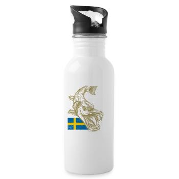Sweden Fishing - Water bottle with straw - white - Right