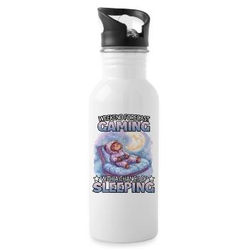 Gaming Weekend: Schlafender Sloth - Trinkflasche mit integriertem Trinkhalm - Weiß - Rechts