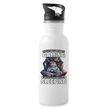 Wochenend Gaming: Schlafender Hase - Trinkflasche mit integriertem Trinkhalm - Weiß - Rechts