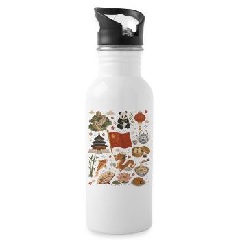 China | Wall, Panda & Tea Culture - Water bottle with straw - white - Right