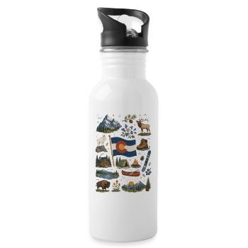 Colorado | Rockies, Outdoor & Freiheit - Trinkflasche mit integriertem Trinkhalm - Weiß - Rechts