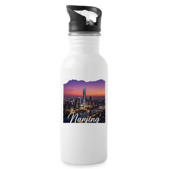 Nanjing Skyline Sunset - Water bottle with straw - white - Right