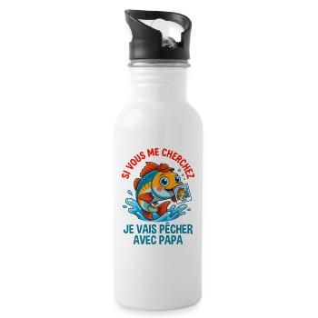 Je Vais Pêcher Avec Papa Cadeau Enfant - Gourde avec paille intégrée - blanc - Droite