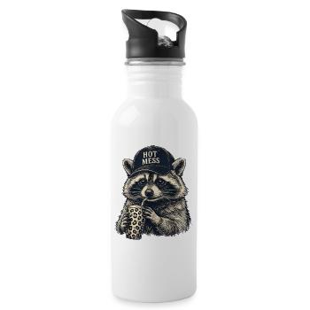 Hot Mess Raccoon Cap - Water bottle with straw - white - Right