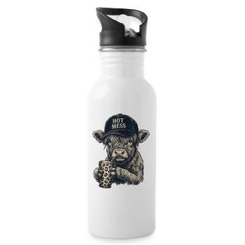 Hot Mess Cow with Leopard Mug - Water bottle with straw - white - Right