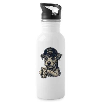 Hot Mess Hund mit Leopardenkaffee - Trinkflasche mit integriertem Trinkhalm - Weiß - Rechts