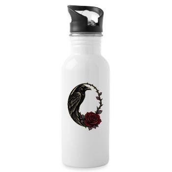 Gothic Raven Rose Thorn Crescent - Water bottle with straw - white - Right