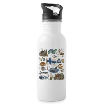 Finland | Lakes, sauna & northern lights - Water bottle with straw - white - Right